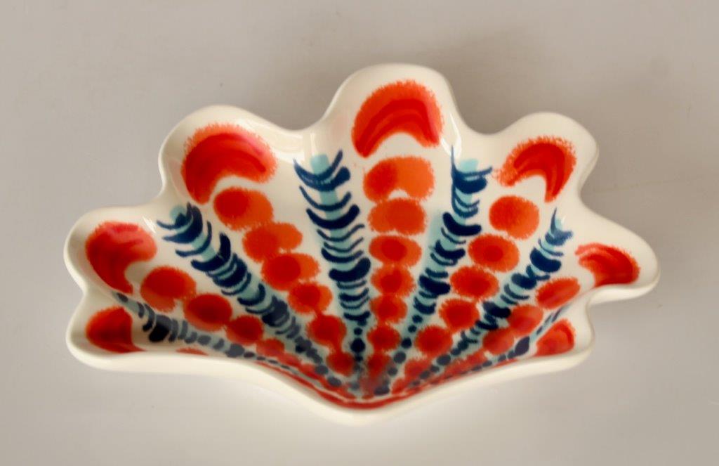 Small Blue & Coral Ceramic Shell Plate